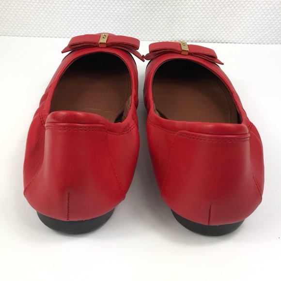 COLE HAAN Red Leather Ballet Flats Slippers w/Patent Cap Toe & Bow Womens 11B - Picture 7 of 9